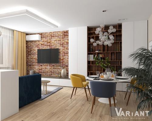 Яркая кухня - гостиная для молодой девушки. 02